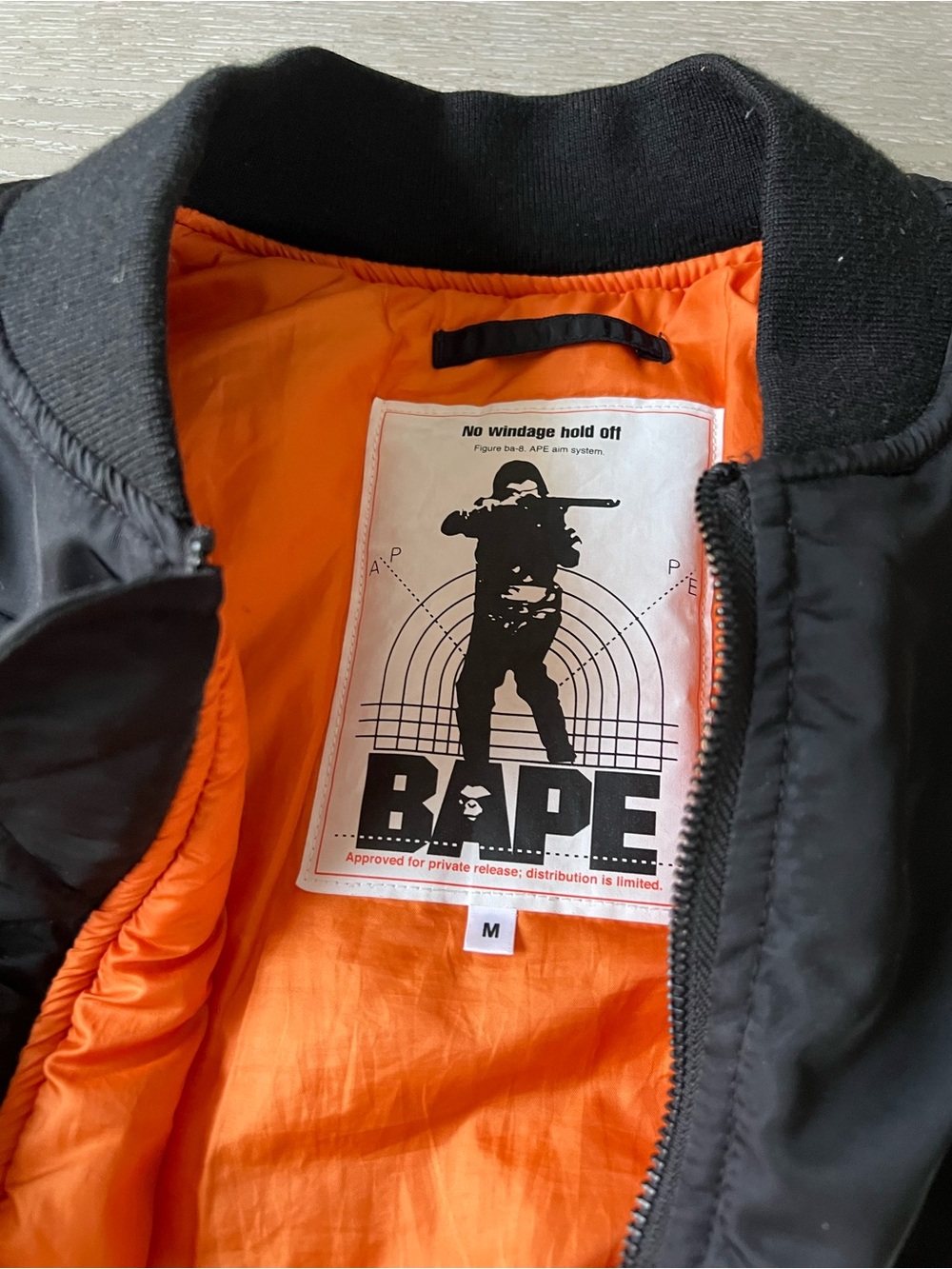 Bape Black Bomber Jacket with Multicolor WGM Sleeve and Tiger Arm Patch - Picture 7 of 7